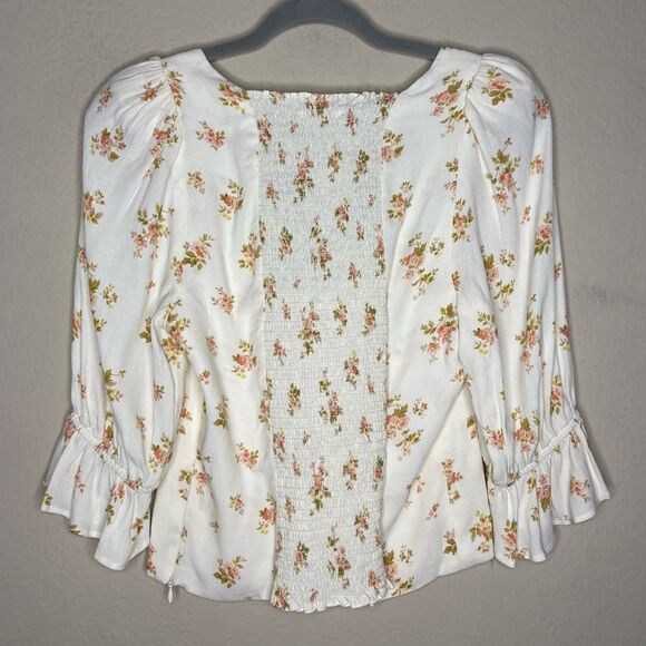 Reformation Georgia Cream Top Blouse Floral Size 10 - Picture 6 of 8